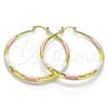 Oro Laminado Large Hoop, Gold Filled Style Hollow Design, Diamond Cutting Finish, Tricolor, 02.213.0441.1.50