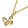 Oro Laminado Pendant Necklace, Gold Filled Style Butterfly Design, with Garnet Micro Pave, Polished, Golden Finish, 04.156.0317.2.20