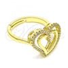 Oro Laminado Multi Stone Ring, Gold Filled Style Heart Design, with White Micro Pave, Polished, Golden Finish, 01.341.0040