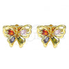 Oro Laminado Stud Earring, Gold Filled Style Butterfly Design, with Multicolor Cubic Zirconia, Polished, Golden Finish, 02.387.0028.1