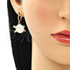 Oro Laminado Dangle Earring, Gold Filled Style Star Design, with White Micro Pave, Pink Enamel Finish, Golden Finish, 02.377.0024.1