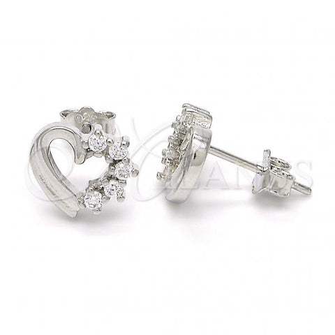 Sterling Silver Stud Earring, Heart Design, with White Cubic Zirconia, Polished, Rhodium Finish, 02.336.0049