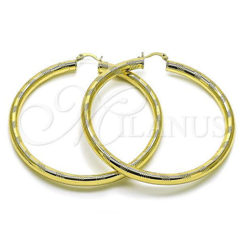 Oro Laminado Extra Large Hoop, Gold Filled Style Hollow Design, Diamond Cutting Finish, Golden Finish, 02.170.0309.70