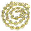 Oro Laminado Fancy Necklace, Gold Filled Style Puff Mariner Design, with White Micro Pave, Polished, Golden Finish, 04.63.1402.18