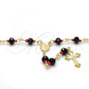 Oro Laminado Medium Rosary, Gold Filled Style Guadalupe and Crucifix Design, with Black and Orange Red Azavache, Polished, Golden Finish, 09.63.0109.1.18