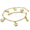 Oro Laminado Charm Anklet , Gold Filled Style Sun and Star Design, Polished, Golden Finish, 03.63.2022.10