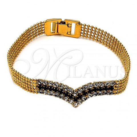Oro Laminado Fancy Bracelet, Gold Filled Style with Black and White Cubic Zirconia, Polished, Golden Finish, 012.003.07