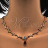 Oro Laminado Necklace and Earring, Gold Filled Style Teardrop and Leaf Design, with Multicolor Cubic Zirconia, Polished, Golden Finish, 06.205.0006.1