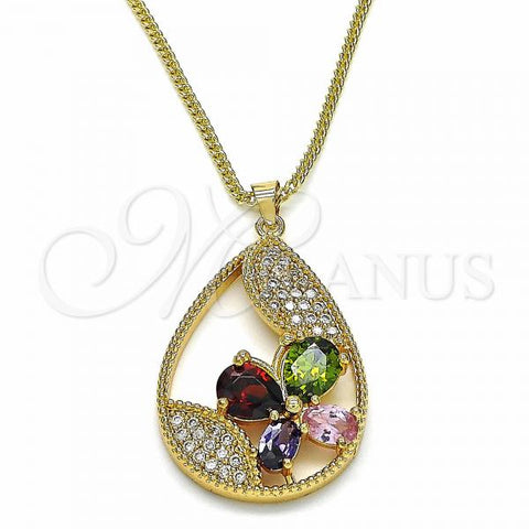 Oro Laminado Pendant Necklace, Gold Filled Style Teardrop and Butterfly Design, with Multicolor Cubic Zirconia and White Micro Pave, Polished, Golden Finish, 04.284.0022.20