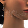 Oro Laminado Long Earring, Gold Filled Style Heart Design, with Amethyst and White Cubic Zirconia, Polished, Golden Finish, 02.217.0063.3