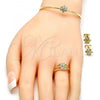 Oro Laminado Earring and Pendant Children Set, Gold Filled Style Flower Design, with White Cubic Zirconia, Polished, Golden Finish, 06.210.0015.1