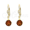 Oro Laminado Dangle Earring, Gold Filled Style Ball Design, with Brown Crystal, Polished, Golden Finish, 5.120.013.1