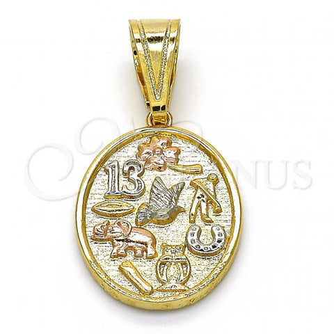Oro Laminado Fancy Pendant, Gold Filled Style Elephant and Owl Design, Polished, Tricolor, 05.120.0072.1
