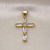 Oro Laminado Religious Pendant, Gold Filled Style Cross Design, with White Cubic Zirconia, Polished, Golden Finish, 05.342.0225