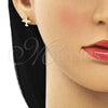 Oro Laminado Earring and Pendant Adult Set, Gold Filled Style with White Micro Pave, Polished, Golden Finish, 10.156.0446