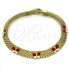 Oro Laminado Fancy Bracelet, Gold Filled Style Butterfly and Bismark Design, Red Enamel Finish, Golden Finish, 03.331.0216.08