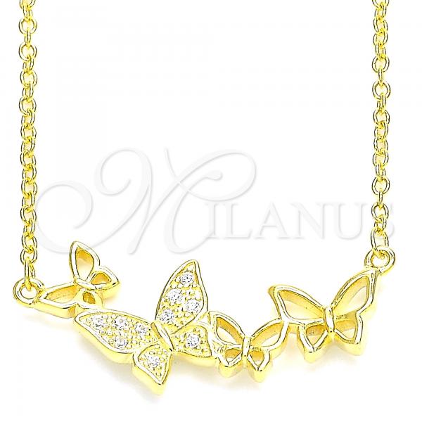 Sterling Silver Pendant Necklace, Butterfly Design, with White Micro Pave, Polished, Golden Finish, 04.336.0014.2.16