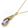 Oro Laminado Pendant Necklace, Gold Filled Style Teardrop and Rolo Design, with Heliotrope and Aurore Boreale Swarovski Crystals, Polished, Golden Finish, 04.239.0037.5.16