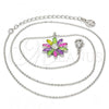 Rhodium Plated Pendant Necklace, Flower Design, with White Crystal, Multicolor Enamel Finish, Rhodium Finish, 04.213.0040.16