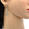 Oro Laminado Long Earring, Gold Filled Style with White Crystal, Polished, Golden Finish, 02.59.0130