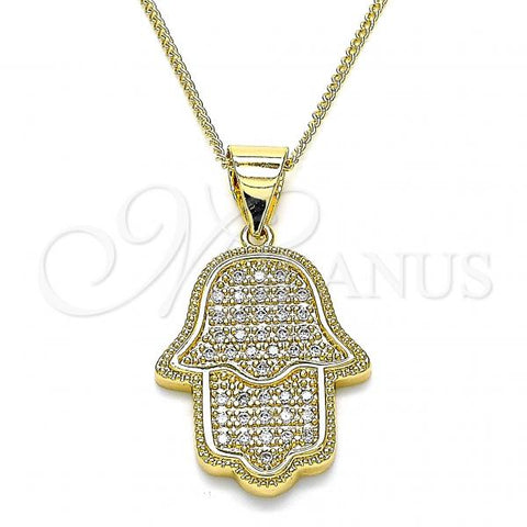 Oro Laminado Pendant Necklace, Gold Filled Style Hand of God Design, with White Micro Pave, Polished, Golden Finish, 04.342.0062.20