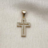 Oro Laminado Religious Pendant, Gold Filled Style Cross Design, with White Micro Pave, Polished, Golden Finish, 05.342.0091