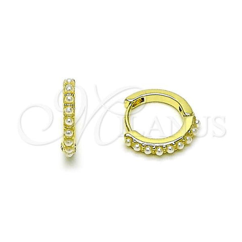 Oro Laminado Huggie Hoop, Gold Filled Style with Ivory Pearl, Polished, Golden Finish, 02.411.0061.14