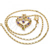 Oro Laminado Pendant Necklace, Gold Filled Style Heart Design, with Multicolor Cubic Zirconia, Polished, Golden Finish, 04.210.0001.1.18