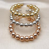 Oro Laminado Trio Bangle, Gold Filled Style Ball and Hollow Design, Polished, Tricolor, 07.282.0027
