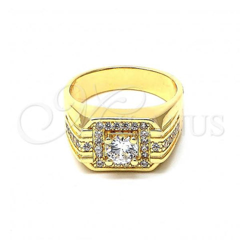 Oro Laminado Mens Ring, Gold Filled Style with White Cubic Zirconia, Polished, Golden Finish, 01.192.0007.10 (Size 10)