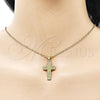 Oro Laminado Fancy Pendant, Gold Filled Style Cross Design, with Golden Cubic Zirconia and White Micro Pave, Polished, Golden Finish, 05.341.0103