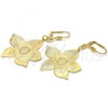 Oro Laminado Dangle Earring, Gold Filled Style Flower Design, Polished, Golden Finish, 61.012