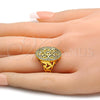 Oro Laminado Multi Stone Ring, Gold Filled Style Flower Design, with White Cubic Zirconia, Polished, Golden Finish, 01.118.0050.07 (Size 7)