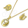 Oro Laminado Earring and Pendant Adult Set, Gold Filled Style with White Crystal, Polished, Golden Finish, 10.160.0091