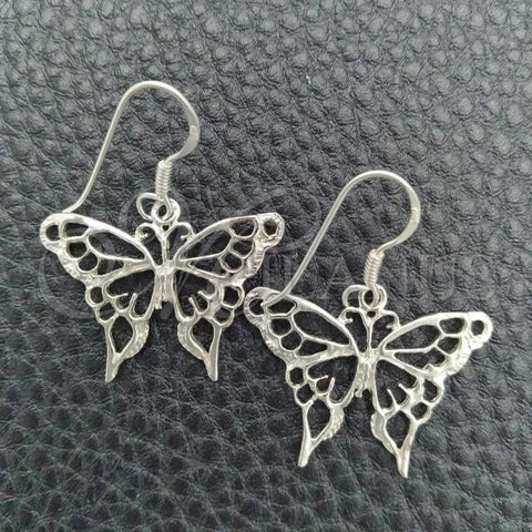 Sterling Silver Dangle Earring, Butterfly Design, Polished, Silver Finish, 02.392.0003