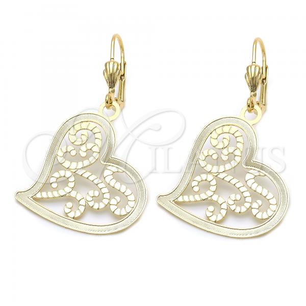 Oro Laminado Dangle Earring, Gold Filled Style Heart Design, Golden Finish, 5.081.005