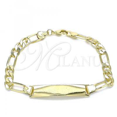 Gold Plated Gold Filled Oro Laminado Milanus Oro Laminado ID Bracelet, Gold Filled Style Figaro Design for wholesale, main product view