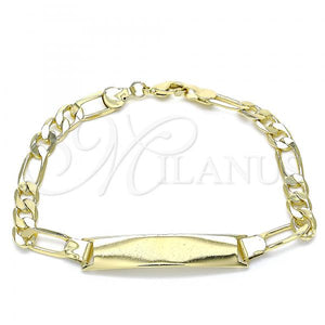Gold Plated Gold Filled Oro Laminado Milanus Oro Laminado ID Bracelet, Gold Filled Style Figaro Design, Polished, Golden Finish, 5.226.008.08