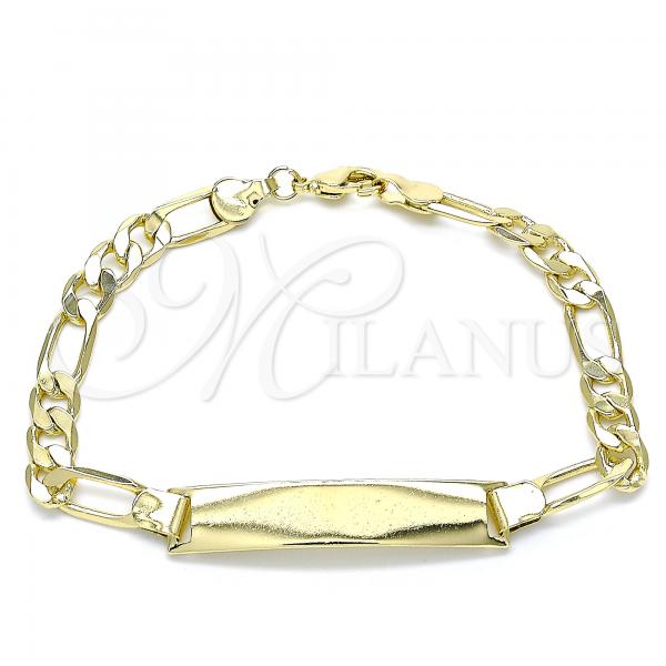 Gold Plated Gold Filled Oro Laminado Milanus Oro Laminado ID Bracelet, Gold Filled Style Figaro Design, Polished, Golden Finish, 5.226.008.08