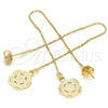 Oro Laminado Threader Earring, Gold Filled Style Flower Design, Polished, Golden Finish, 02.65.2510