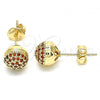 Oro Laminado Stud Earring, Gold Filled Style with Garnet Micro Pave, Polished, Golden Finish, 02.156.0424.3