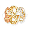 Oro Laminado Elegant Ring, Gold Filled Style Infinite Design, Diamond Cutting Finish, Tricolor, 5.175.006.07 (Size 7)