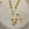 Oro Laminado Large Rosary, Gold Filled Style Jesus and Crucifix Design, Polished, Golden Finish, 09.253.0045.28