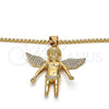Oro Laminado Pendant Necklace, Gold Filled Style Angel Design, with White Crystal, Polished, Golden Finish, 04.242.0067.30
