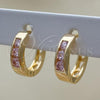 Oro Laminado Huggie Hoop, Gold Filled Style with Pink Cubic Zirconia, Polished, Golden Finish, 02.210.0644.4.12