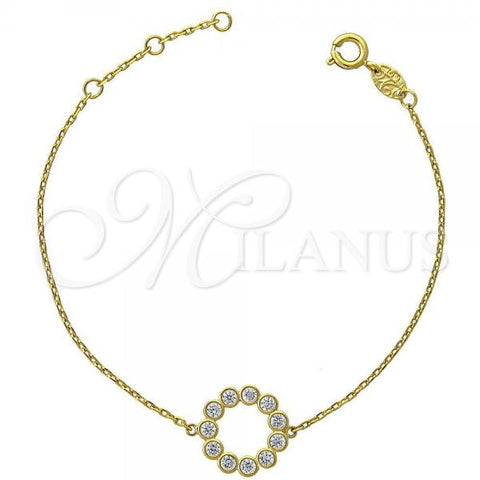 Oro Laminado Fancy Bracelet, Gold Filled Style with White Micro Pave, Polished, Golden Finish, 03.91.0021