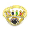 Oro Laminado Multi Stone Ring, Gold Filled Style Evil Eye Design, with Multicolor Micro Pave, Polished, Golden Finish, 01.368.0014 (One size fits all)