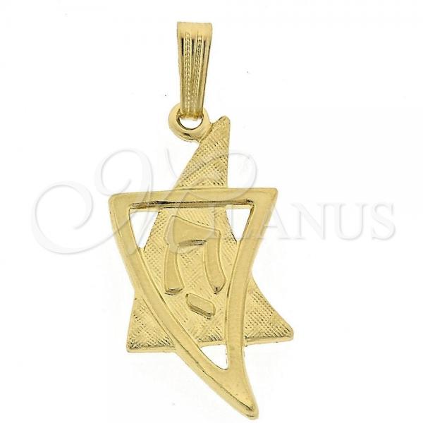 Oro Laminado Fancy Pendant, Gold Filled Style Buffalo Design, Diamond Cutting Finish, Golden Finish, 05.16.0144