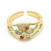 Oro Laminado Multi Stone Ring, Gold Filled Style Flower Design, with Multicolor Cubic Zirconia, Polished, Golden Finish, 01.210.0085 (One size fits all)