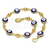 Gold Tone Fancy Bracelet, Evil Eye Design, Blue Enamel Finish, Golden Finish, 03.213.0018.08.GT